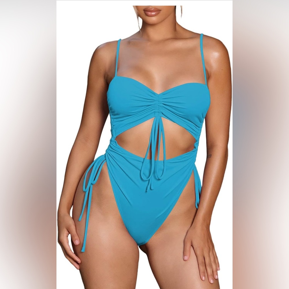NWT Women’s Cut Out Drawstring One Piece Swimsuit L